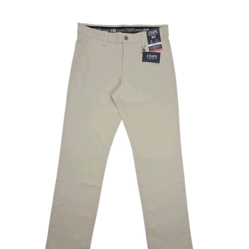 Chaps Pants Chino Khaki Men Sz 32 x 34 Seacoast Wash Stretch Flat Straight NEW